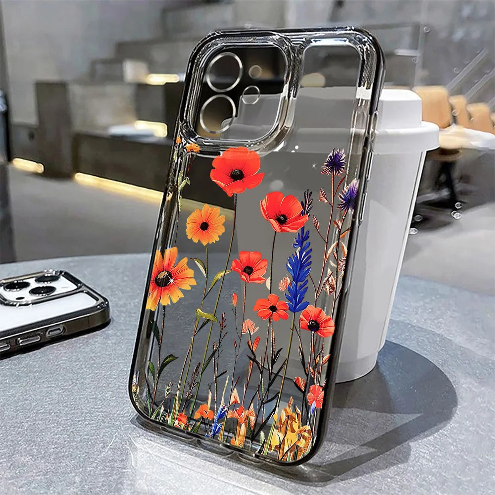 Flower Phone Case For iPhone 17 18 Pro Max 16 13 14 12 11 15 Pro Max 16e Air 7 Plus SE Shockproof Transparent Cover Soft Funda