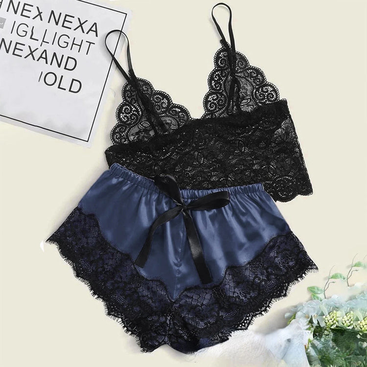 Pajama Sets Sexy Pajamas for Women 2 Pieces Top Shorts Set Sleepwear Clothes Lace Pajamas Underwear Lingerie