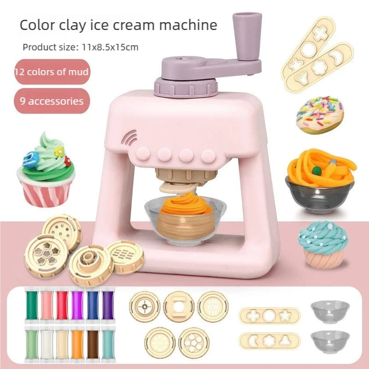 Toddler DIY Clay Craft Set, Noodle Ice Cream Maker Machine with 28 Pcs Molds, Non-Toxic Ultra-Light Clay Playset for Kids Birthd