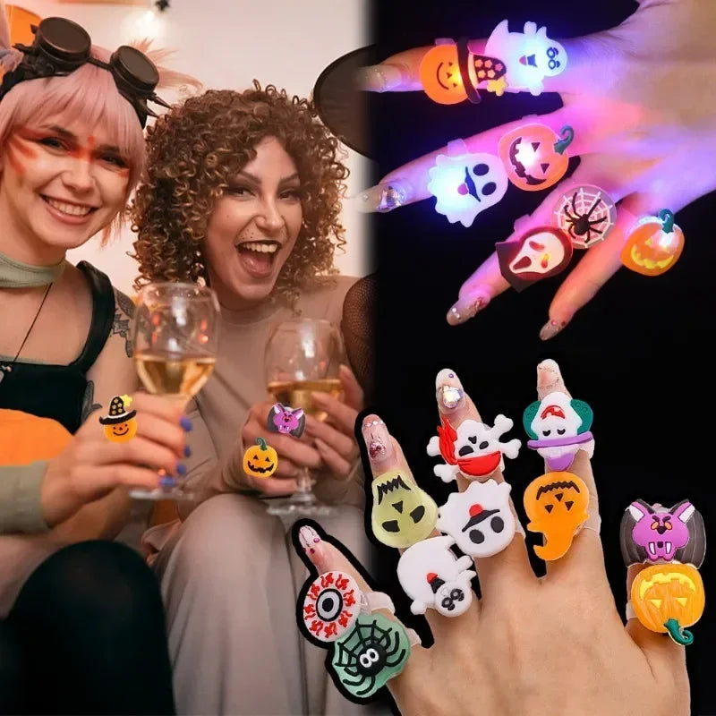 Halloween Luminous Rings Women Men Creative Cute Random Color Ring Pumpkin Ghost Spider Flash Finger Rings Fashion Accessories