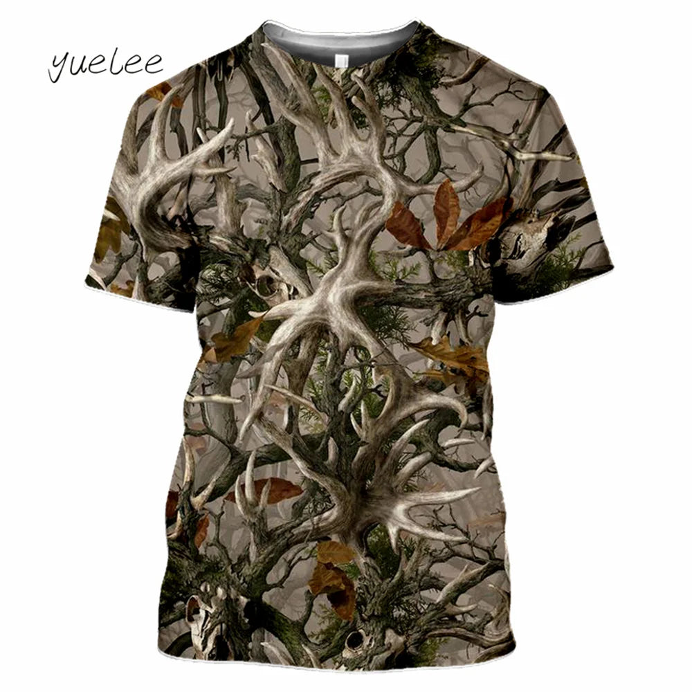 Novelty Men's T-Shirt 3D Woods Hunting Camouflage Print Short-Sleeved T-Shirt Outdoor Sports Tops Summer Men's Casual T-Shirt