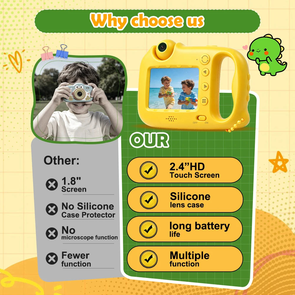 Digital Children Camera For Photography Mini Portable Photo Kids Microscope Camera 1080P HD Video Toy Birthday Festivals Gifts Outdoor Activities 5 Puzzle Games