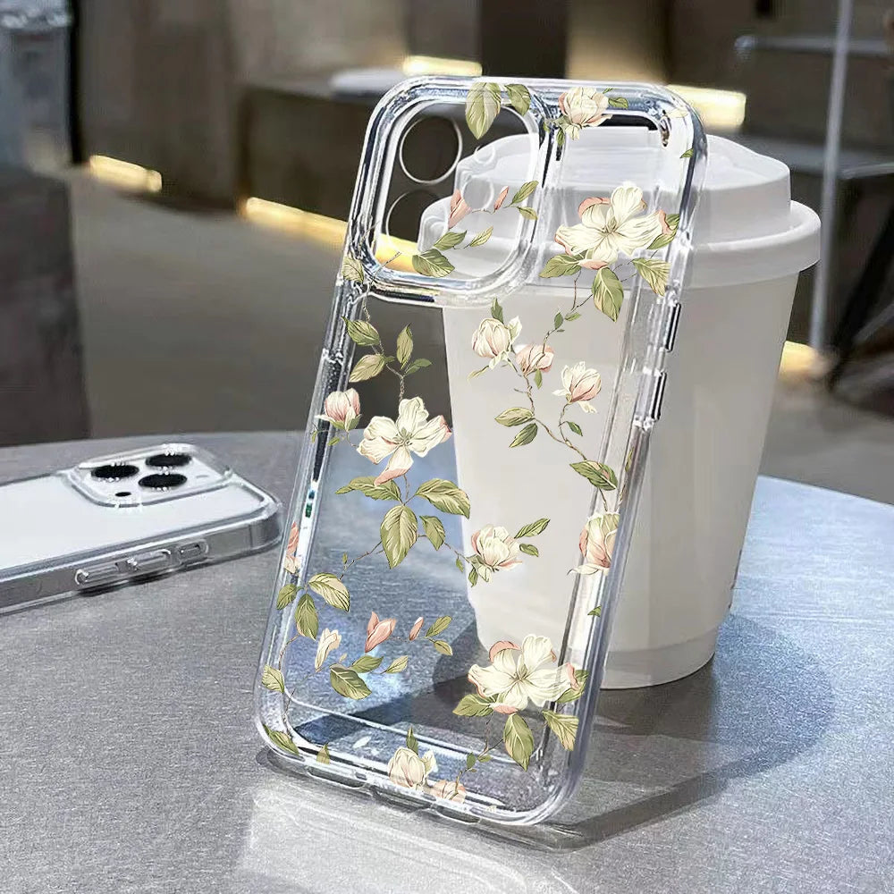 Flower Phone Case For iPhone 17 18 Pro Max 16 13 14 12 11 15 Pro Max 16e Air 7 Plus SE Shockproof Transparent Cover Soft Funda