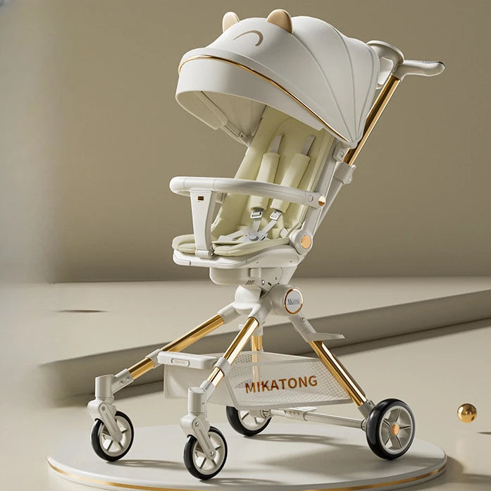 One-touch Foldable Lightweight Baby Stroller High-view Baby Dining Stroller Sitting and Lying Two-way Baby Carriage