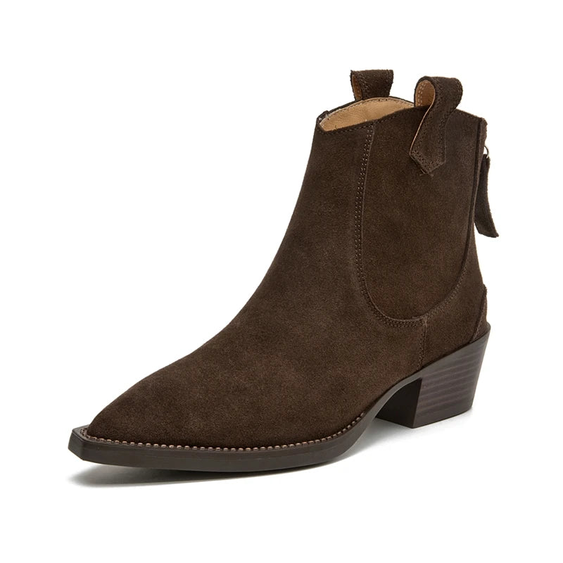 AIYUQI Women's Ankle Boots 2026 New Pointed Toe Zippered Western Cowboy Boots For Women Block Heel Work Boots Female