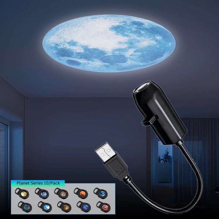 Galaxy Projector USB Star Planet Slides 360 Adjustable Gooseneck Night Light Car Bedroom Ceiling Astronaut Decoration Home Decor