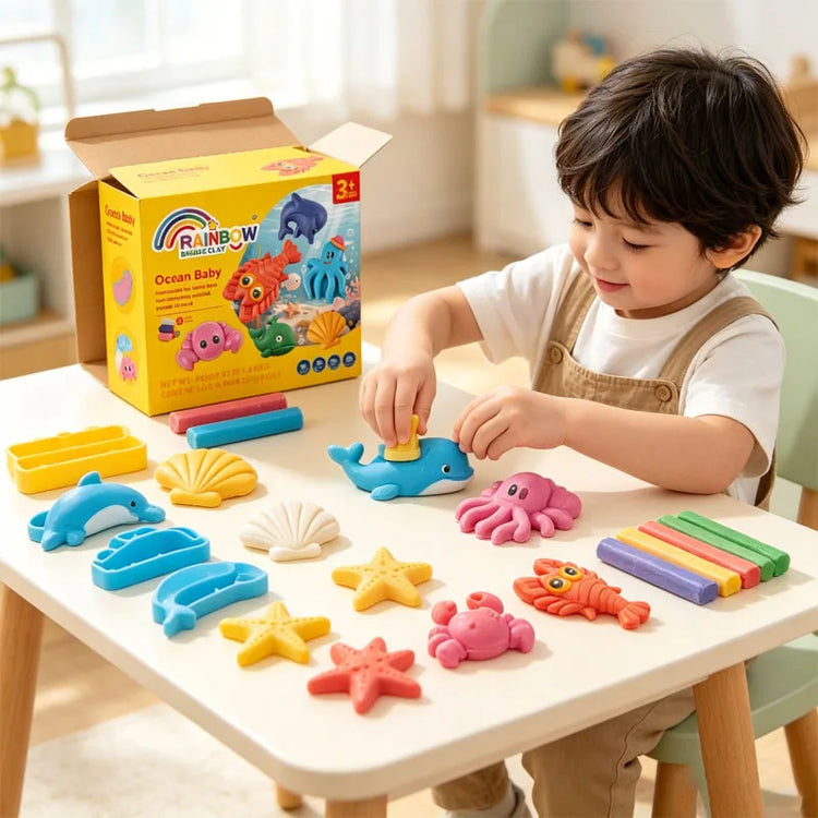 6 Colors Playdough Set Ocean Animal Series Clay Set Baby Toys Air-Drying Creative Modeling Dough Toddler Fun Puzzle Craft Kit
