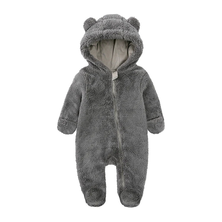 0-24M Baby Rompers Infant Clothes Winter Newborn Baby Boy Girl Zipper Bodysuit Bear Fleece Hooded Pyjamas