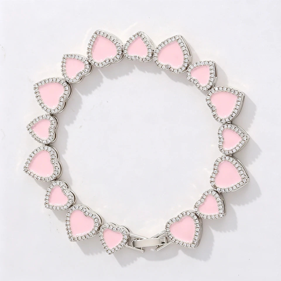 Yupsk 3pcs/set Pink Acrylic Oil Dripping Heart Stacking Bracelets for Women Girls Sweet Exquisite Jewelry Gift