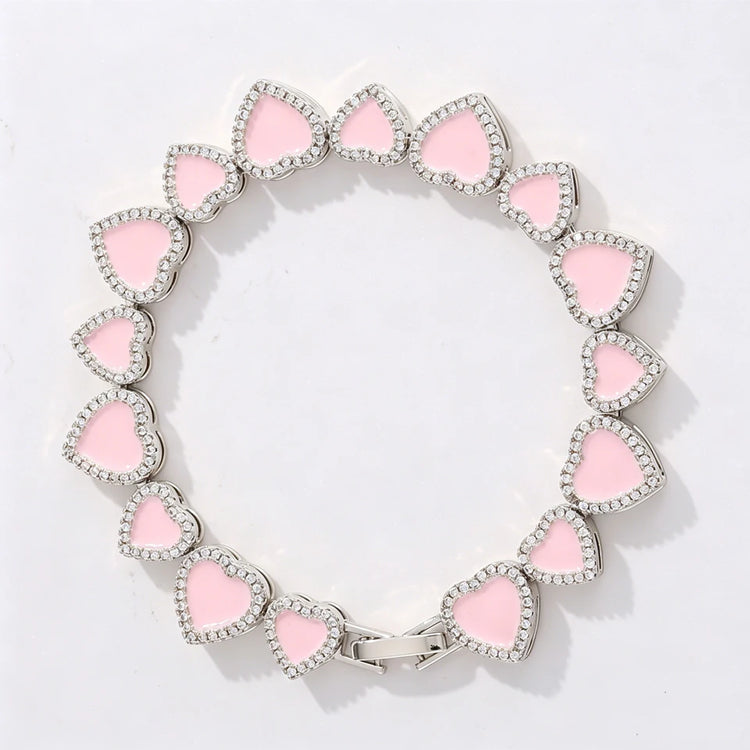 Yupsk 3pcs/set Pink Acrylic Oil Dripping Heart Stacking Bracelets for Women Girls Sweet Exquisite Jewelry Gift