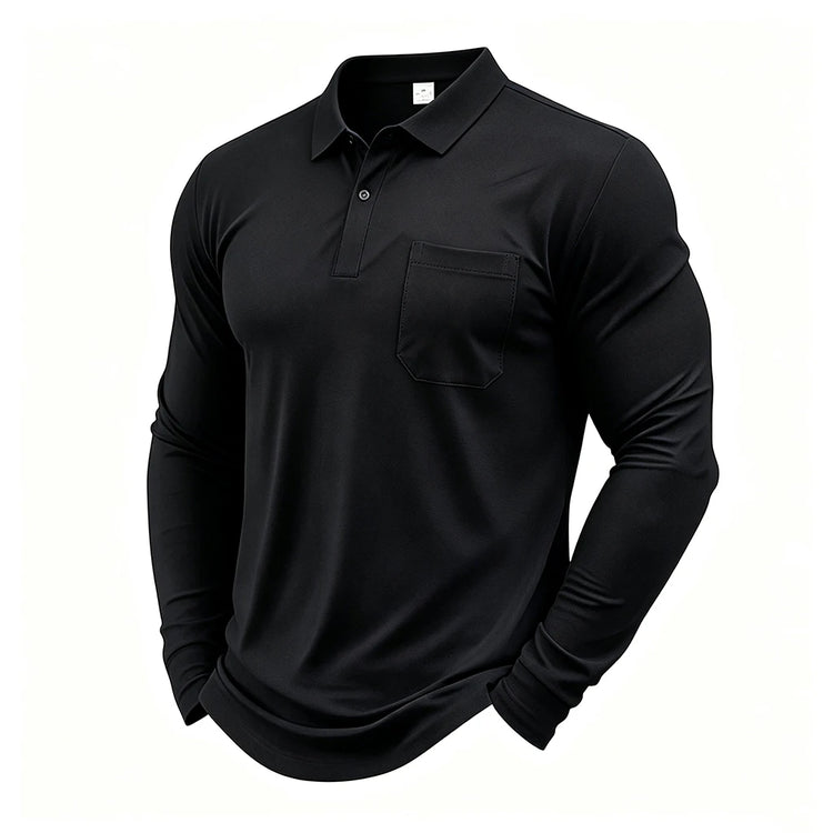 Men Quick Dry Long Sleeve Golf Polo Shirt Breathable Sports T‑Shirt Casual Work Pullover Lapel Tops Lightweight Business Outdoor