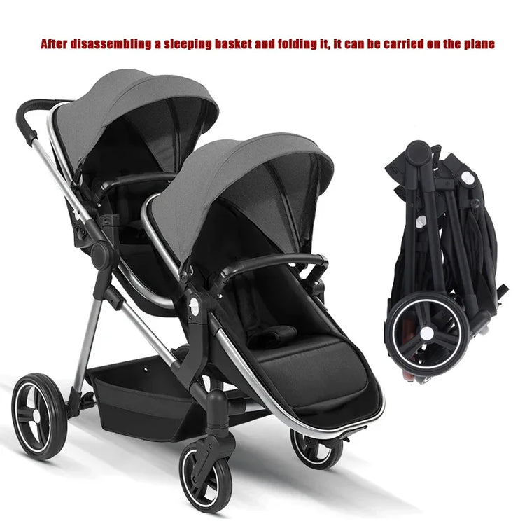Foldable Twins Baby Carriage Stroller Twin Can Sit and Lie Double Stroller Shock Absorber Second high view Child Stroller