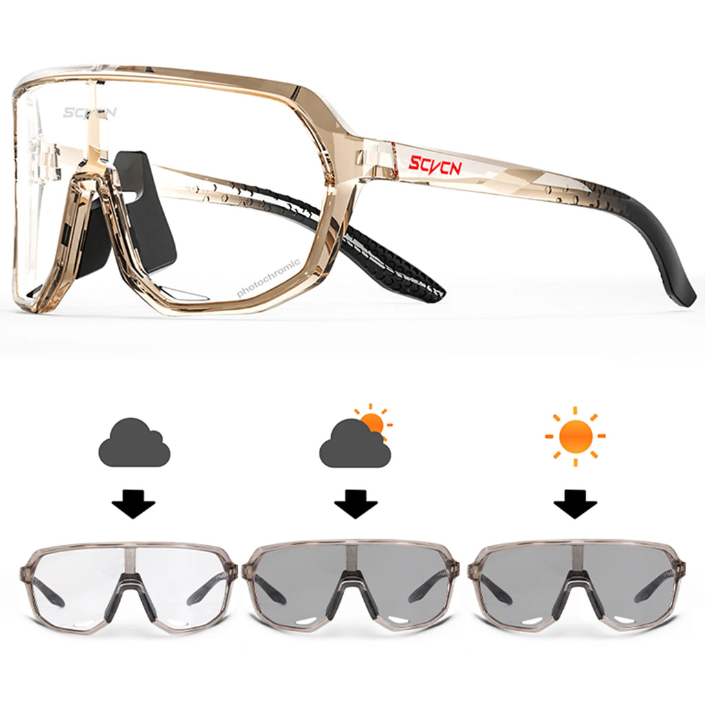 SCVCN Hiking Eyewear Sports Glasses for Men MTB Bike Bicycle Sports UV400 Hunting Driving Cycling Glasses Fashion Sunglasses