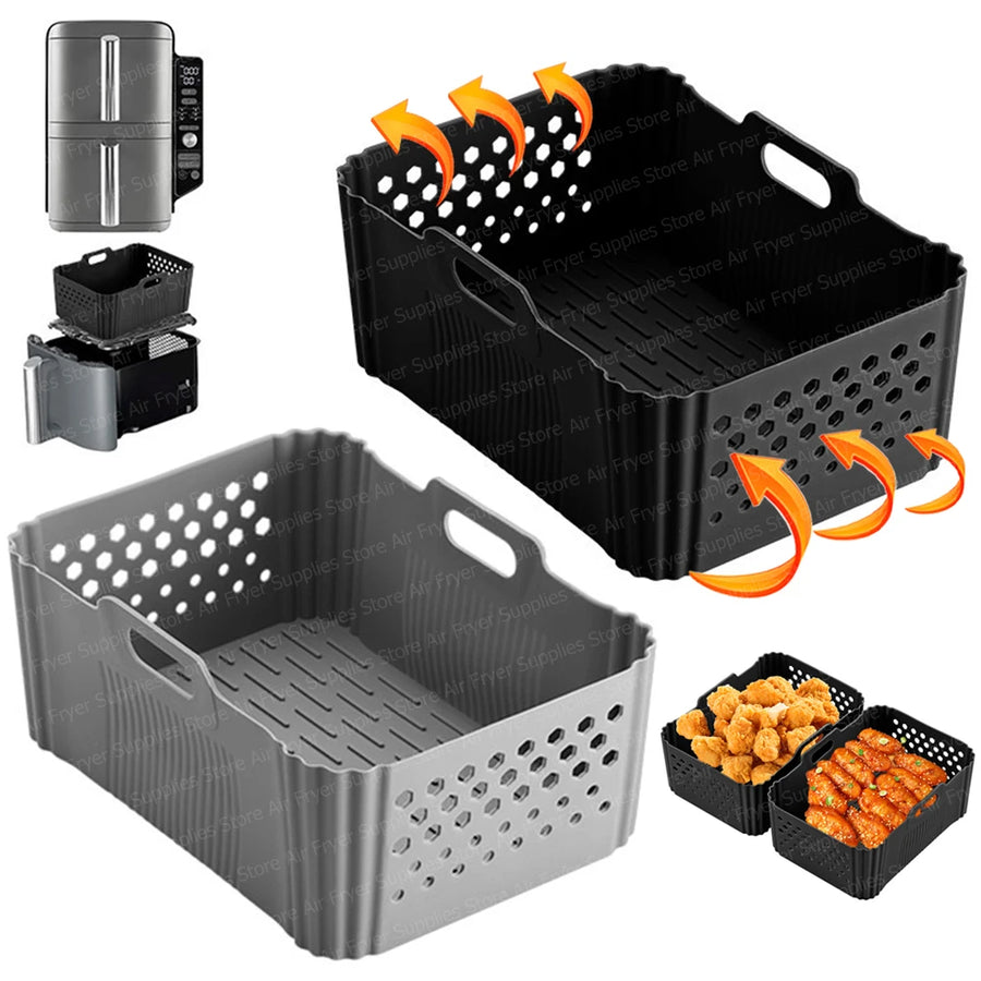 Air Fryer Mold for Ninja Double Stack XL SL400 SL401 AF400 Reusable Silicone Baking Tray for 7.6L-9.5L Deep Fryer Accessories
