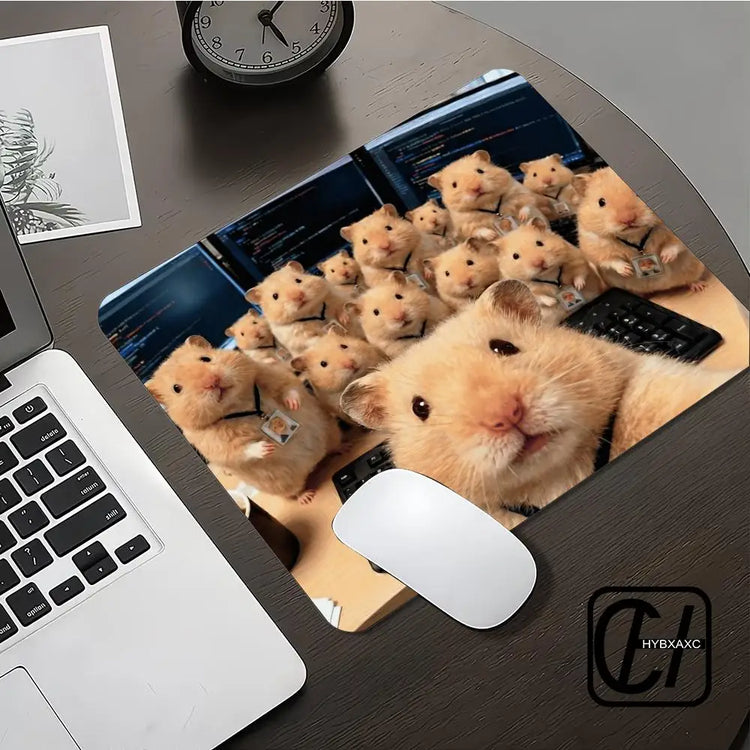 Funny Office Hamster Team Mouse Pad HYBXX Coding Hamster Selfie Desk Mat, Non-Slip Gaming Mouse Pad for Developer Office Decor