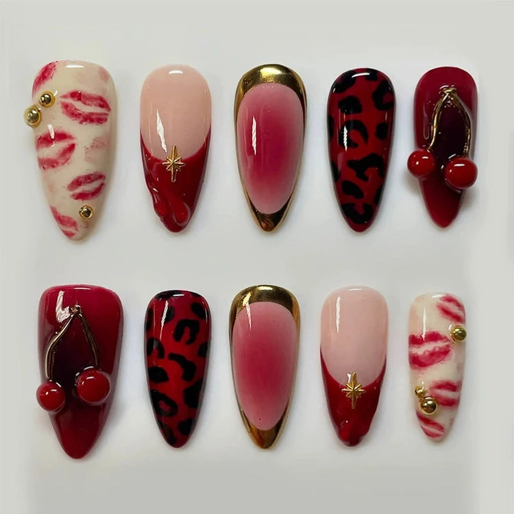 24pcs Pink Flower Almond Press on Nails Kawaii False Nails Wearable Stick-on Nails Fake Nail Uñas Postizas Накладные Ногти 네일팁