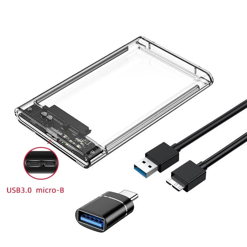Transparent HDD Case HDD Enclosure 2.5 Inch SSD SATA To USB 2.0 Type-C Adapter Portable External Hard Drive Box Tool-Free