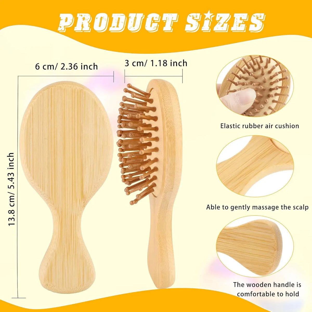 16/10Pcs Mini Bamboo Hair Brushes Scalp Massage Detangling, Travel Small Round Hair Brush Round-tipped Wooden Paddle Comb