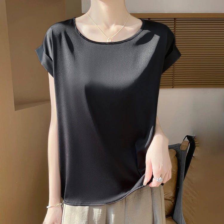 New O-Neck Silk Camisole Ladies Thin Vest Satin Loose Outer Sleeveless Top Summer Suit Insid Sling Mulberry Silk Bottoming Shirt