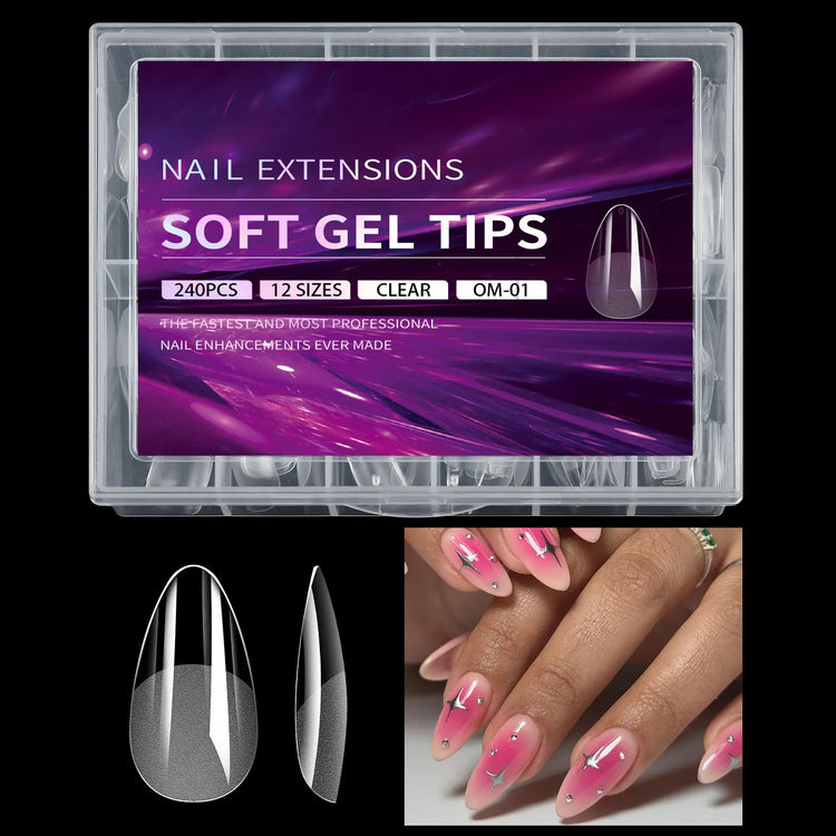 Luxury False Nail Tips Soft Gel Fingertip Semi-matte Capsules Almond French Coffin Full Cover Artificial Fake Nails Extension