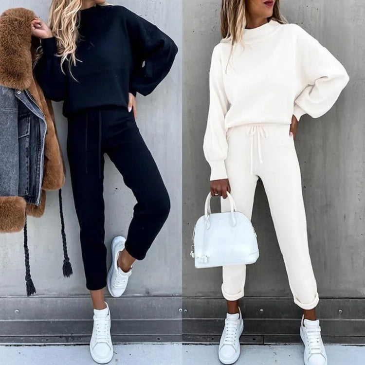 2025 Autumn and Winter Women's Sweater High Collar Casual Pure Color Trousers Two-piece Set