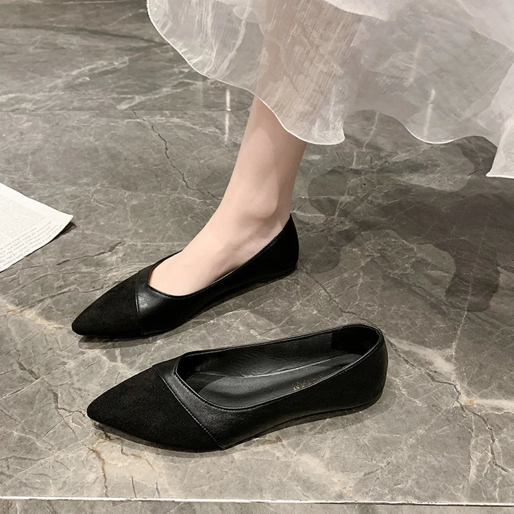 Women Pointed Toe Spliced Flat Shoes Slip On Dress Flats