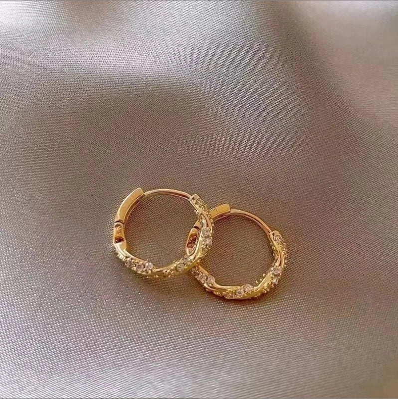 2026 New Arrival Metal Four Star Hoop Earrings for Women Simple Zircon Geometric Circle Earring Buckle Earrings Jewelry Gifts