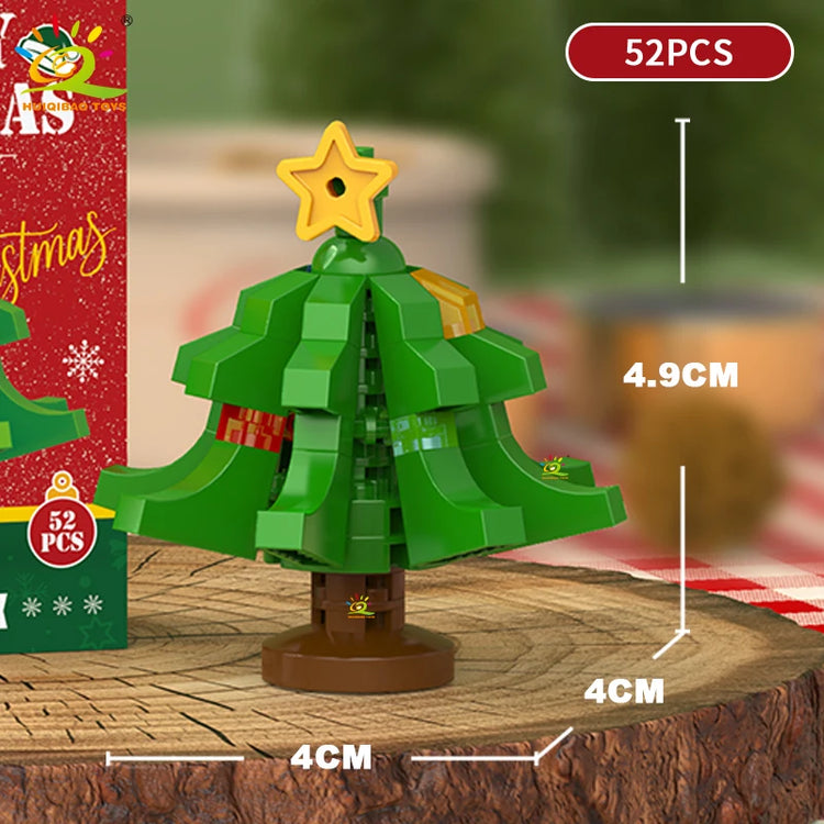 HUIQIBAO Christmas Mini Building Blocks Set DIY Santa Claus Xmas Tree Snowman House Ornament Kid Educational Assembly Toy