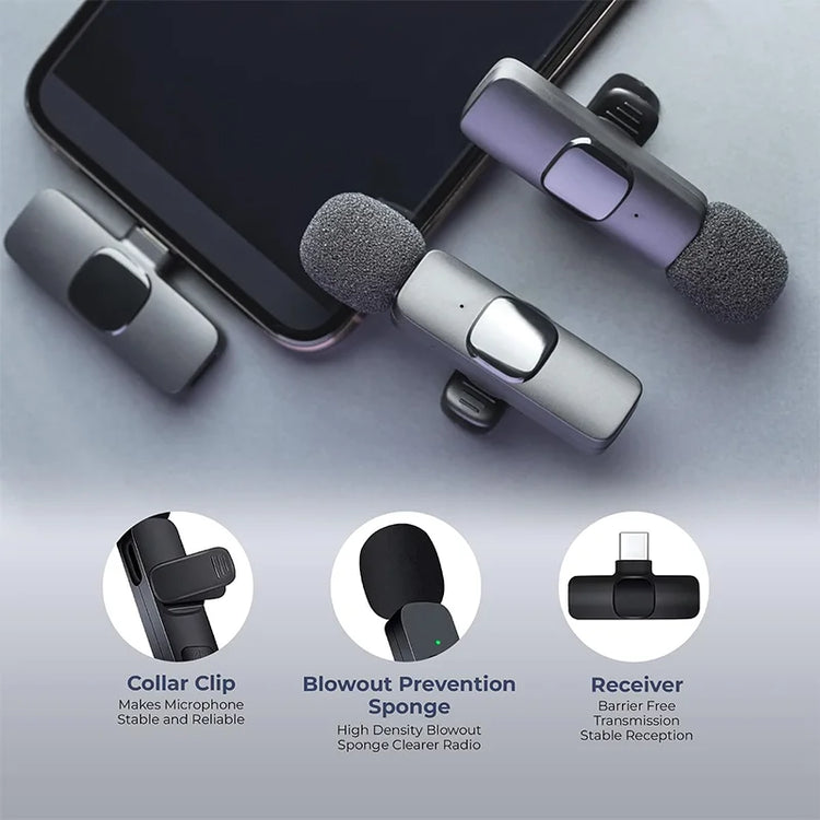 Wireless Lavalier Microphone For iPhone 15/16/17 Series Android Devices Noise Cancelling Mini Lapel Microphone for Vlogging Mic