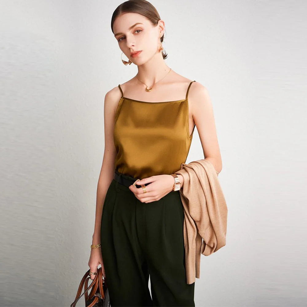 Basic Womens Mulberry Silk Tank Tops for Ladies Real Silk Camisole with Adjustable Straps
