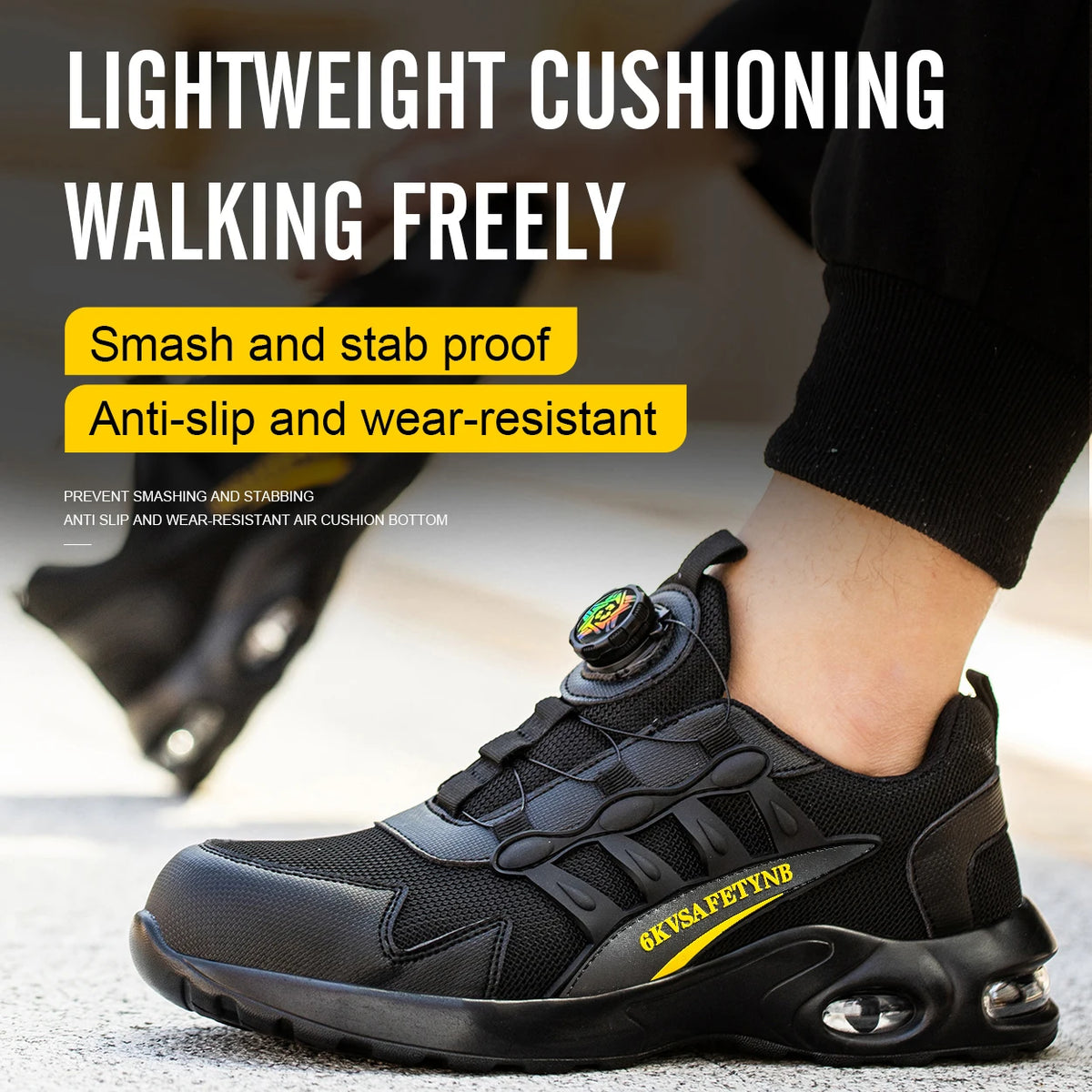Men Rotating Button Safety Shoes Steel Toe Work Sneakers Indestructible Shoes Puncture-Proof Work Boots Air Cushion Safety Shoes