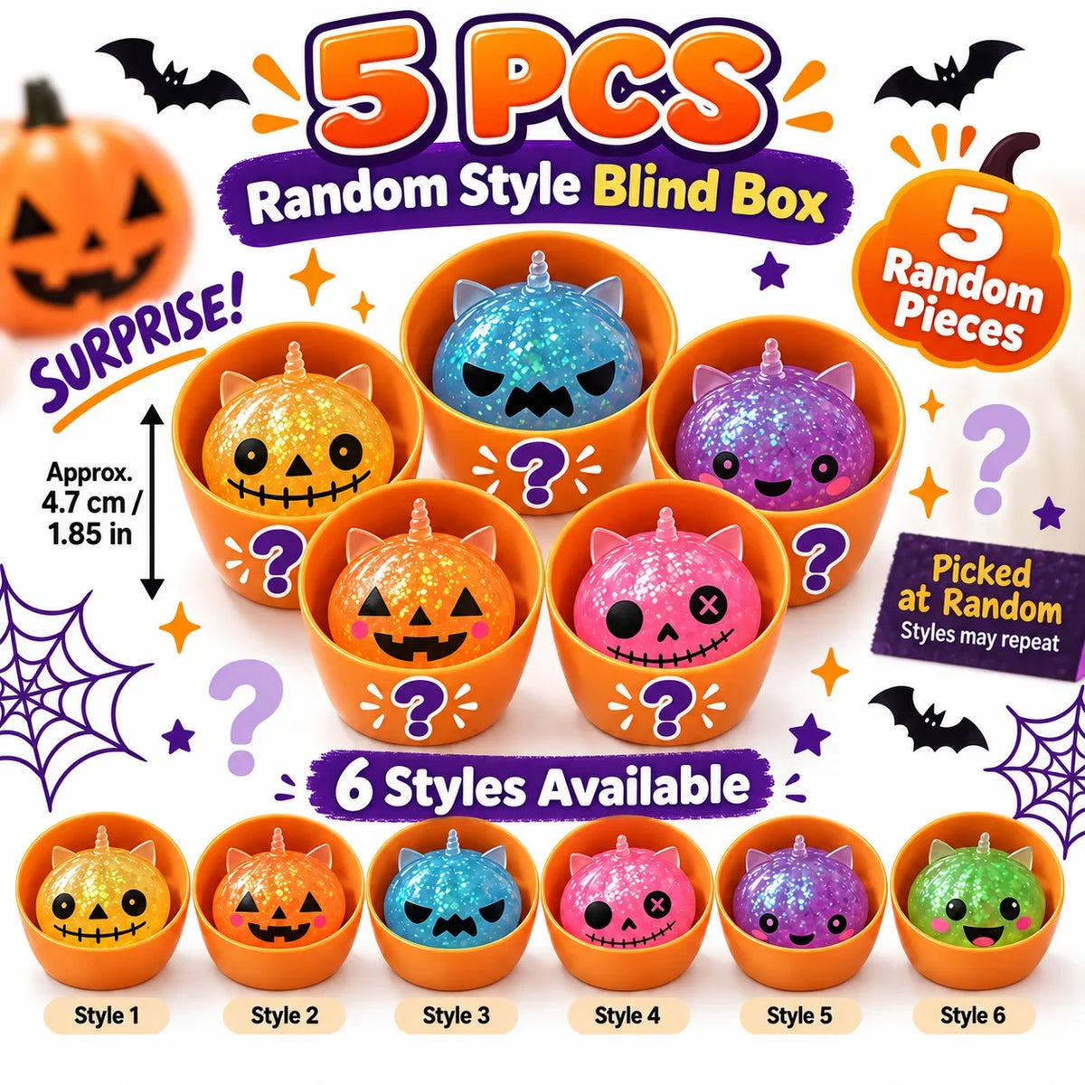 1-5PCS Halloween Dumpling Squishy Mystery Box Unicorn Ears Slow Rebound Squeeze Fidget Sensory Stress Relief Novelty Gift