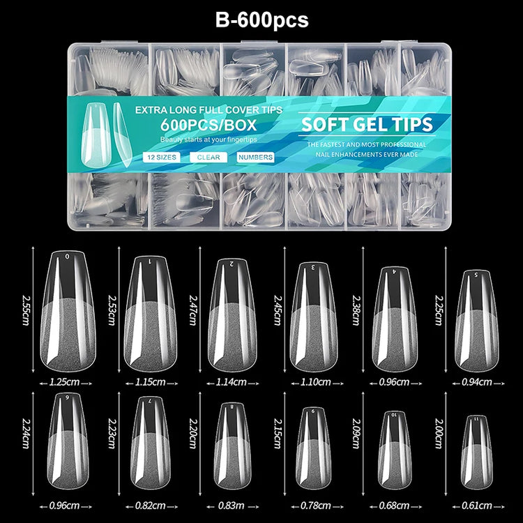 Luxury False Nail Tips Soft Gel Fingertip Semi-matte Capsules Almond French Coffin Full Cover Artificial Fake Nails Extension
