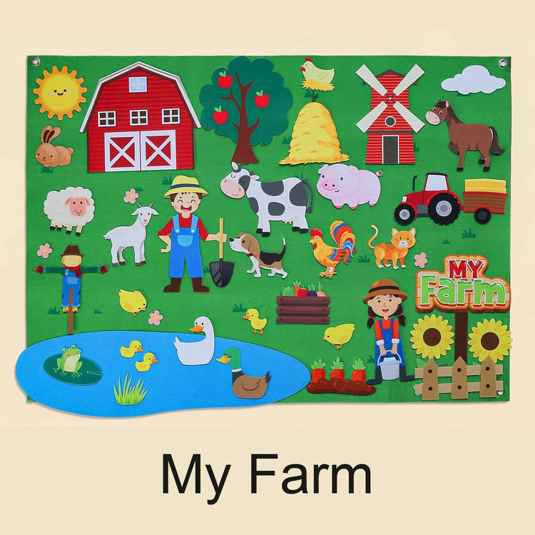 Felt Story Board Set Toy for kids Farm Animals Preschool Education Early Learning Interactive Play Mat Wall Hanging Gift for To