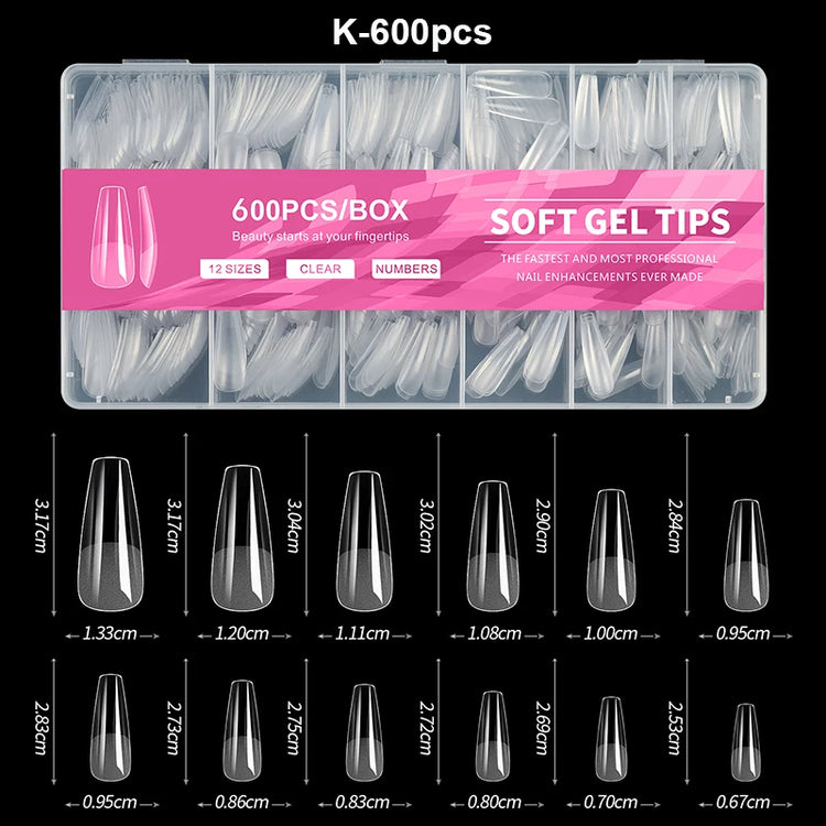 Luxury False Nail Tips Soft Gel Fingertip Semi-matte Capsules Almond French Coffin Full Cover Artificial Fake Nails Extension