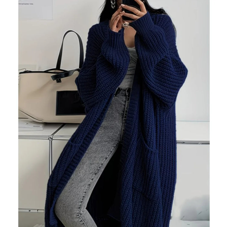 Women Knitted Cardigan Autumn Loose V-neck Long Sleeve Casual Midi Outerwear Simple Sweater Coat Basic Soft Y2K Jacket All-match