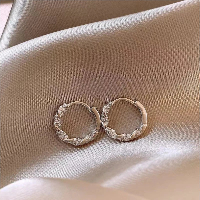 2026 New Arrival Metal Four Star Hoop Earrings for Women Simple Zircon Geometric Circle Earring Buckle Earrings Jewelry Gifts