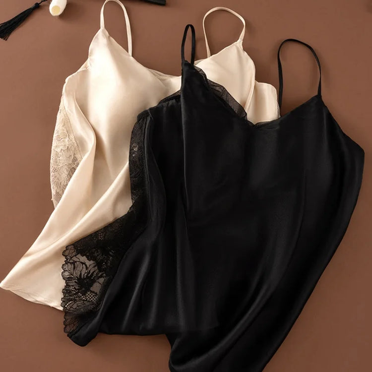 Birdtree,Woman's 19MM 93% Silk 7% Spandex Tank Top,with Built In Bra Vest,Solid Lace V-neck Sling Tops,2026 Spring New T61510JF