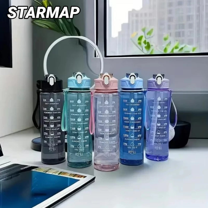 Sports Water Bottle with Time-Tracking Straw Leak Proof Locking Flip Cover for Easy Carry Ideal Outdoor Adventures With Time Mar