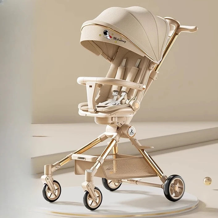 One-touch Foldable Lightweight Baby Stroller High-view Baby Dining Stroller Sitting and Lying Two-way Baby Carriage