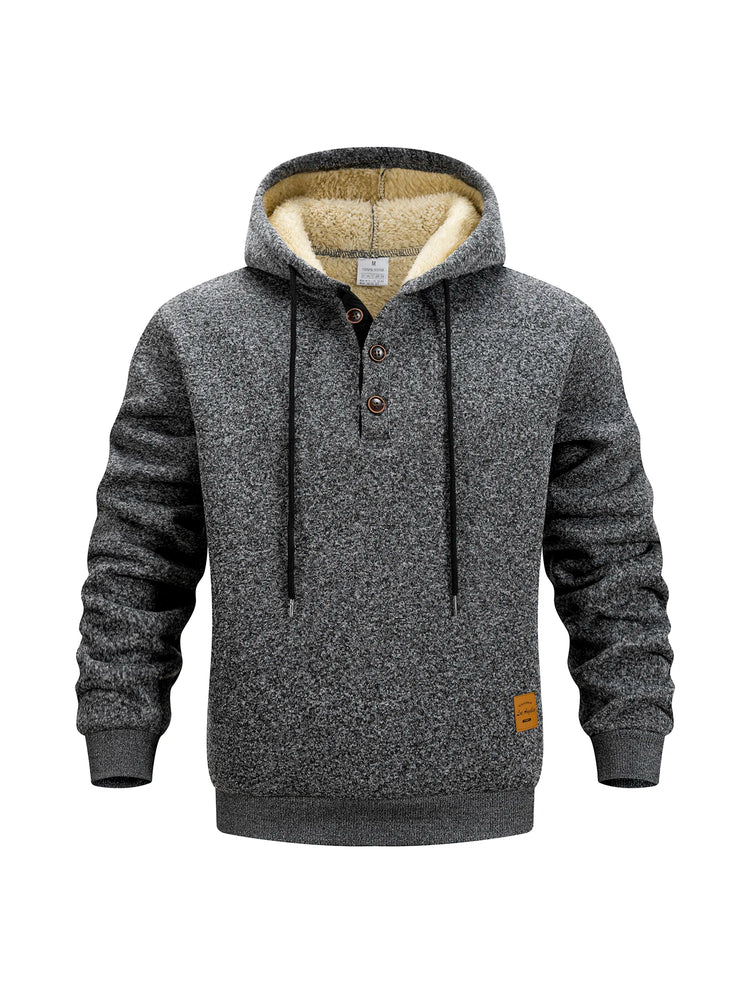 Men's Half Button Hoodie Thicken Winter Hooded Sweatshirts Retro Warm Fleece Knit Sweater Outdoor Running Sports Casual Pullover