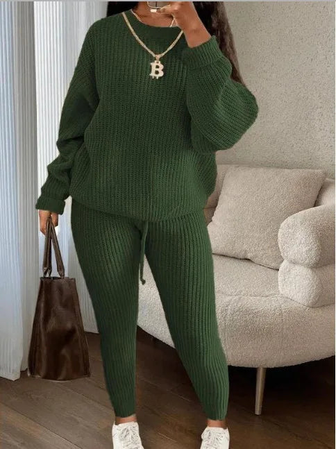 FAGADOER Knitt Sweater 2 Piece Set for Women Autumn Winter Long Sleeve O Neck Sweater + Skinny Pants Sets Casual Outfit Homewear