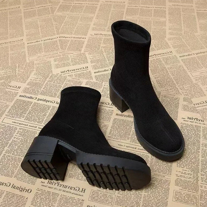 Ankle Boots For Women High Heels Suede Fashion Chunky Shoes Designer Luxury Winter Boots 2025 New Dress Botas Para Mujer Zapatos