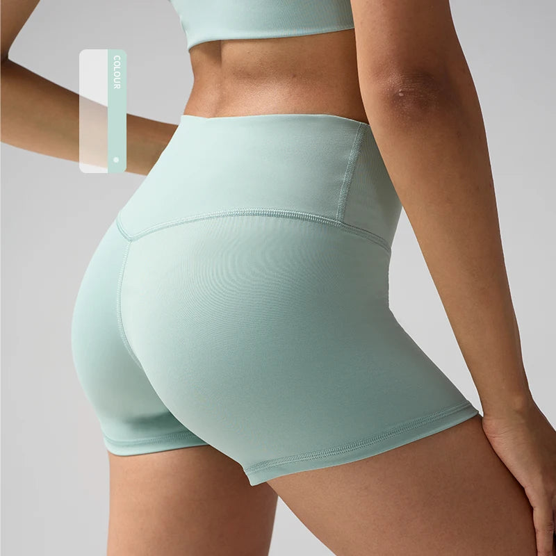 Solid Color High-Waisted Yoga Shorts for Women Quick Dry Breathable Fitness Sport Running Cycling Leggings