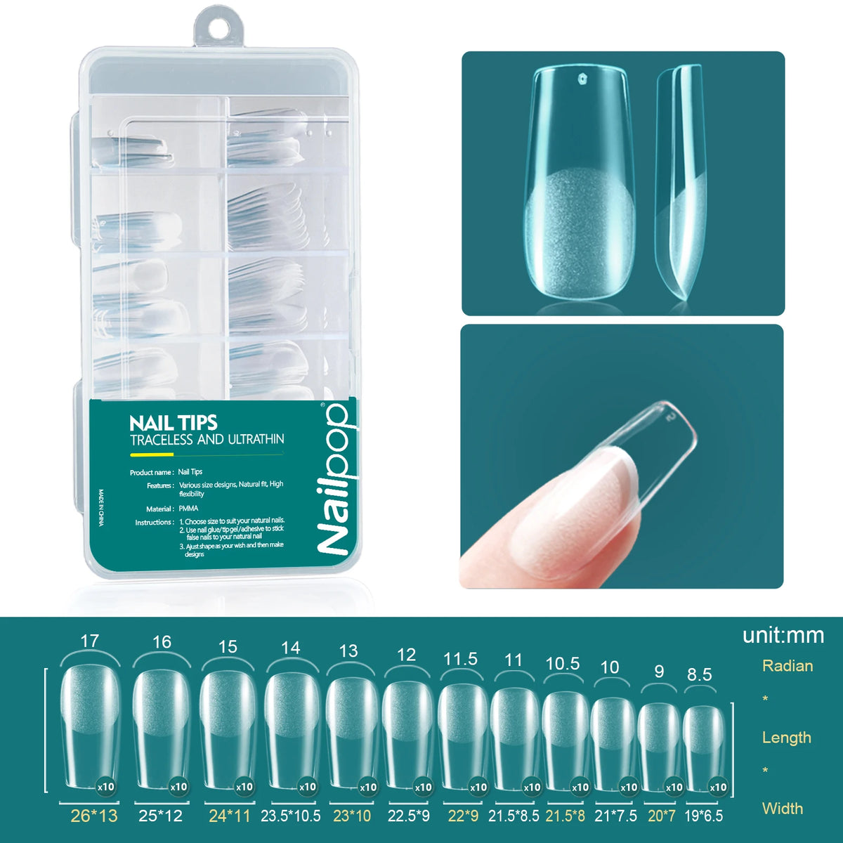 Nailpop 120pcs Acrylic Nails Fake Capsule Short Almond Coffin Square Artificial Nail Extension Soft Gel Tips Accessories Tools