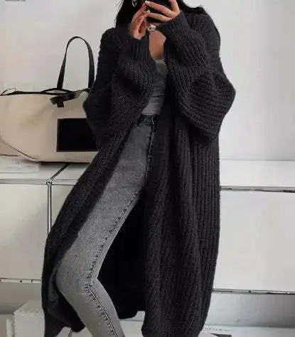 Women Oversized Maxi Cardigan Knitted Sweater Coat With Pockets Autumn Winter Casual Loose Long Sleeve Sweater Outwear Ladies