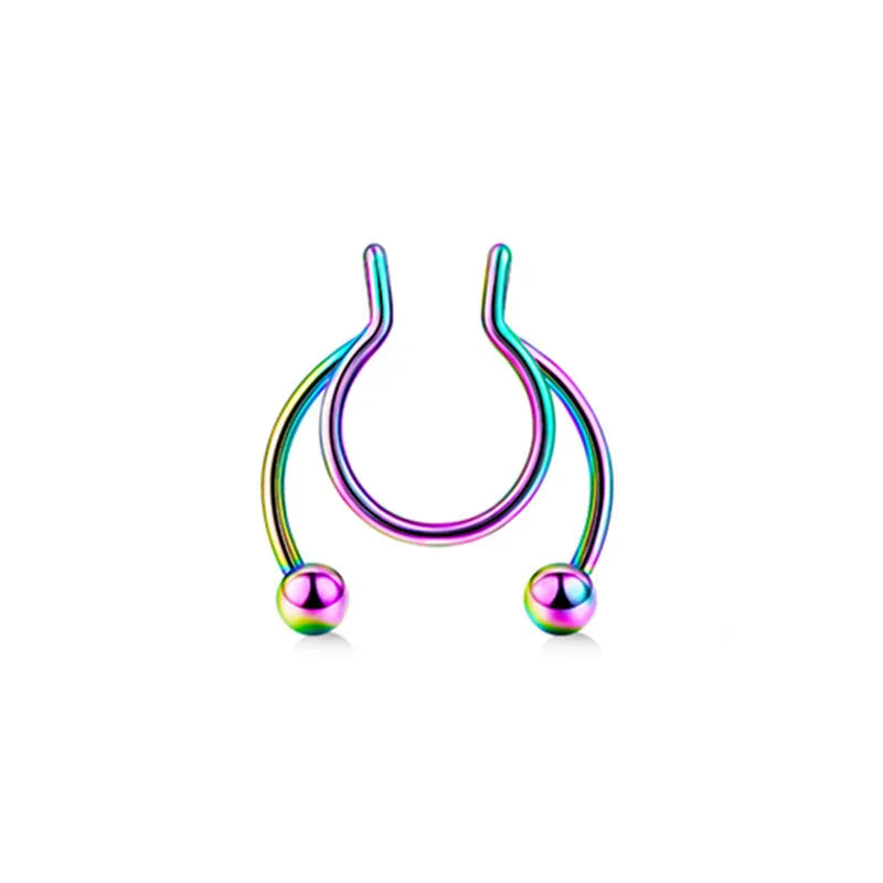 Women Fake Piercing Nose Ring Hoop Septum Piercing Nose Clip Rock HipHoop Stainless Steel Magnet Fashion Body Jewelry Wholesale