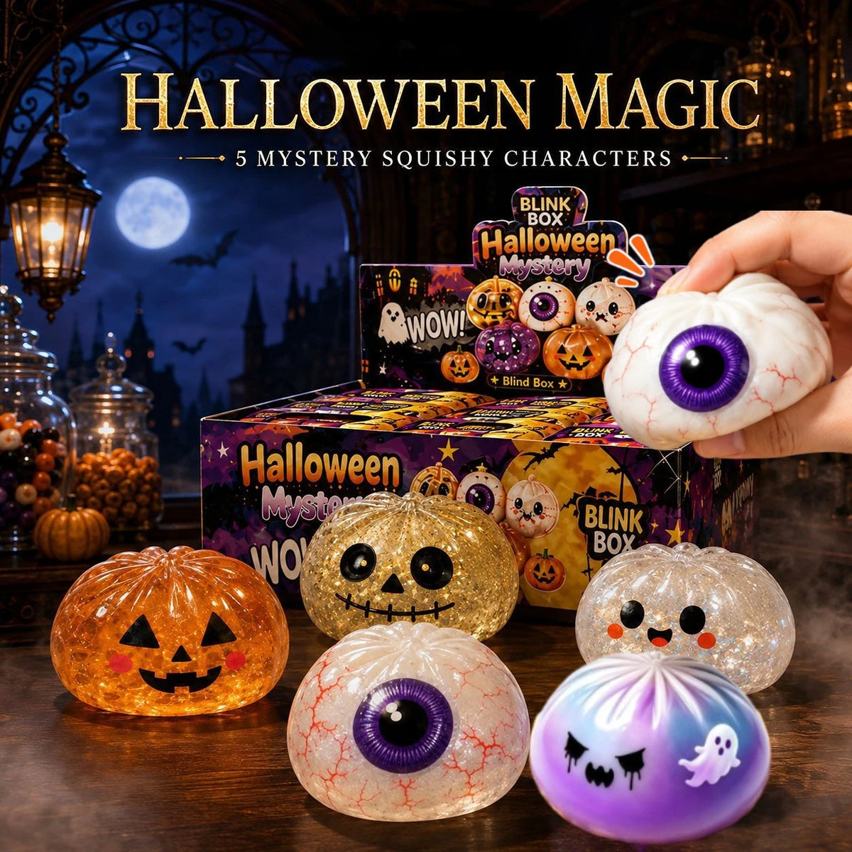 New 5.5cm Halloween Ghost Dumplings Toy Soft Slow Resilience  Squeeze Squishy Toy Kawaii Halloween Fidget Toy for Stress Relief