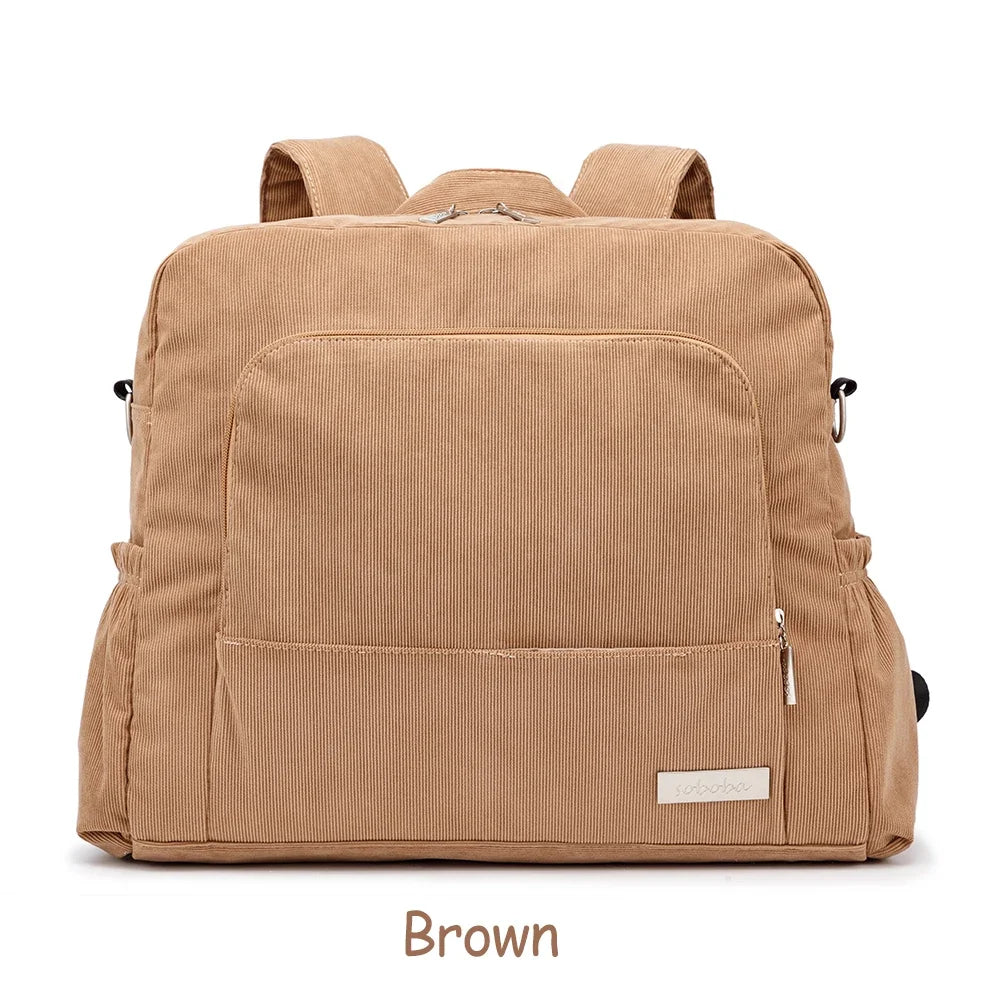 Soboba Large Capacity Diaper Backpack for Mom with Soft Corduroy Fabric and Convenient Design