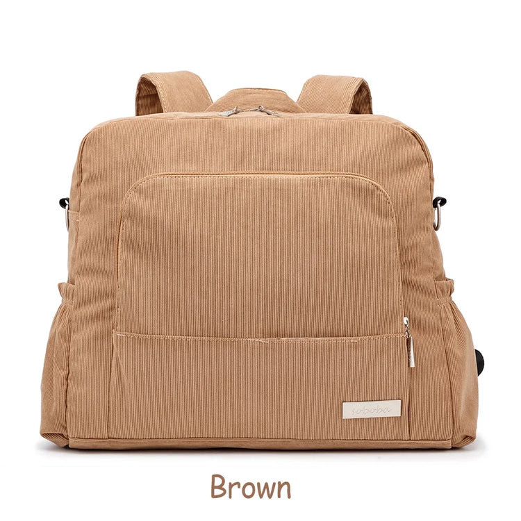 Soboba Large Capacity Diaper Backpack for Mom with Soft Corduroy Fabric and Convenient Design